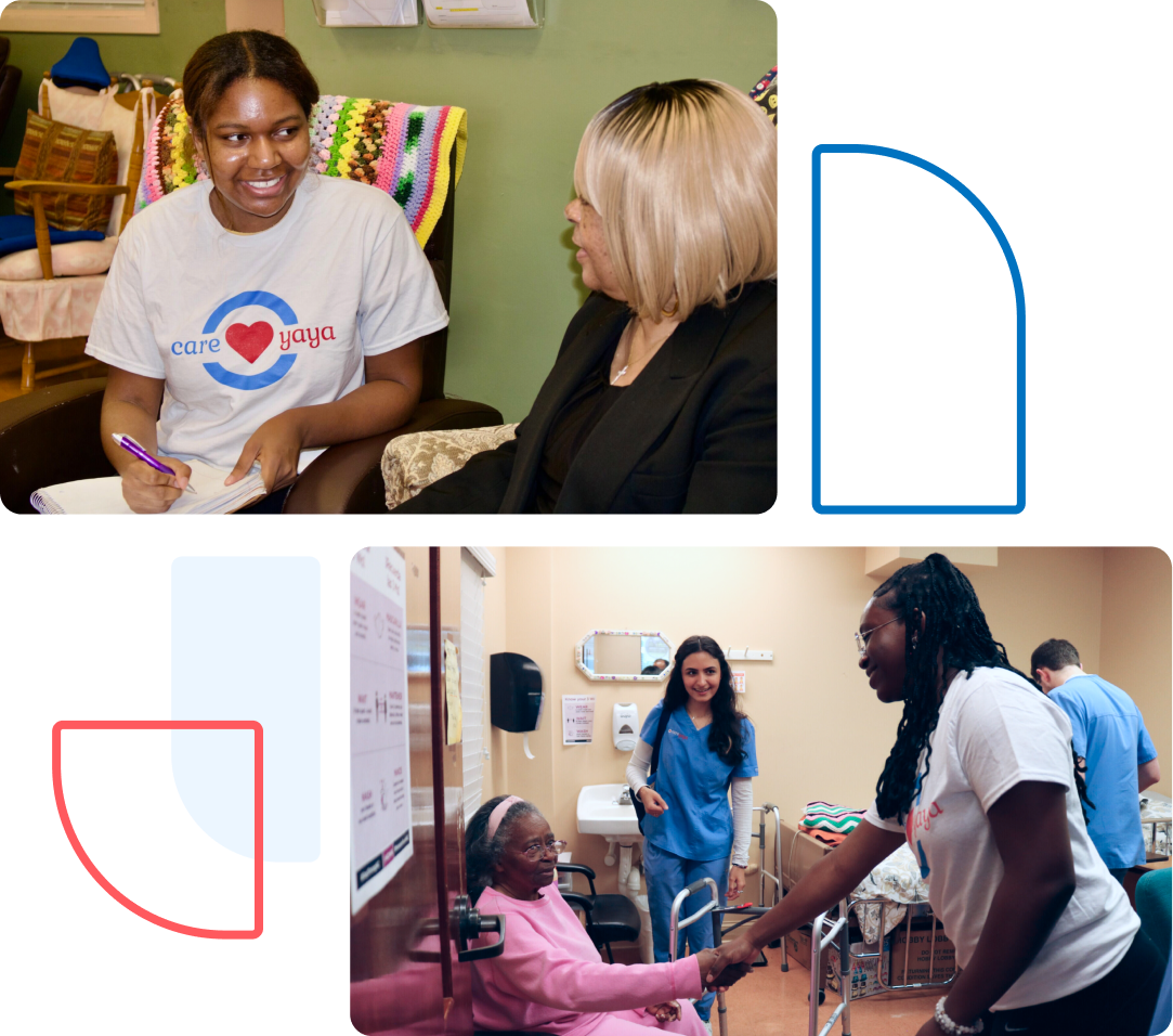 collage of careyaya students interacting with elders in a community adult day care center