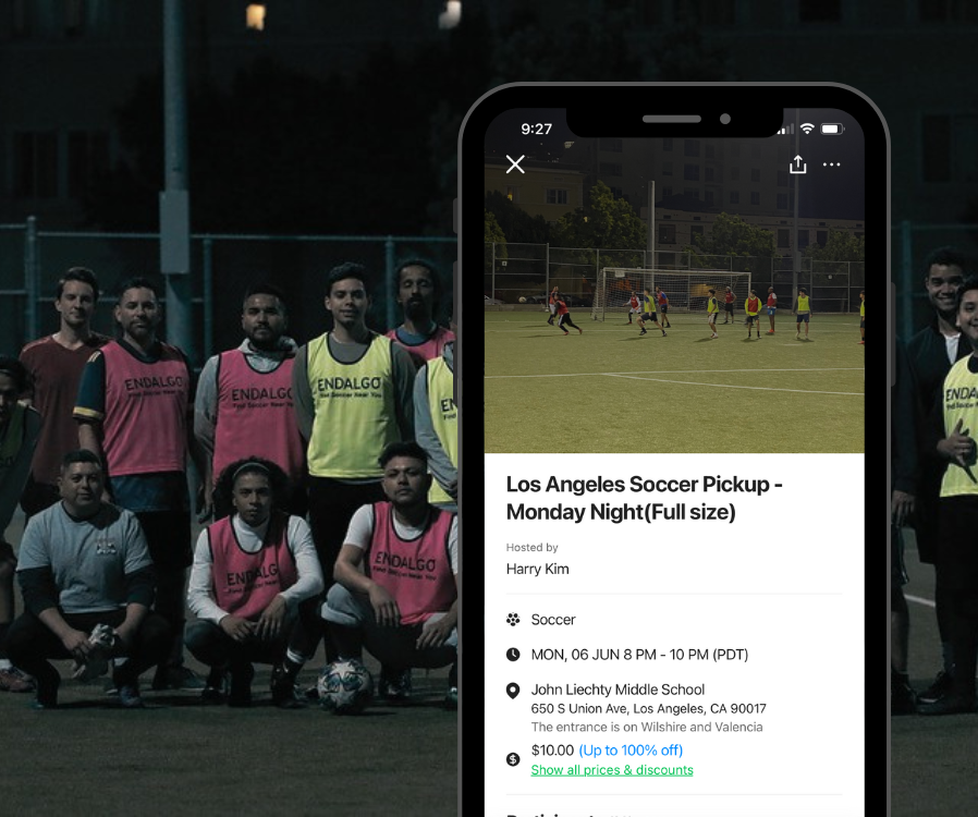 List your soccer pickup games on ENDALGO