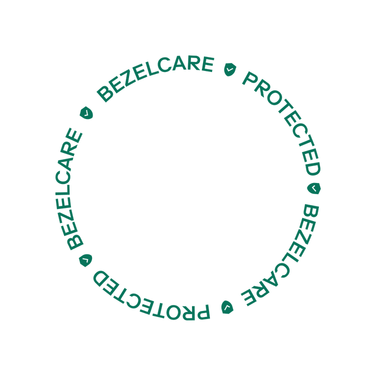 a green ring made up of the word "BEZELCARE"