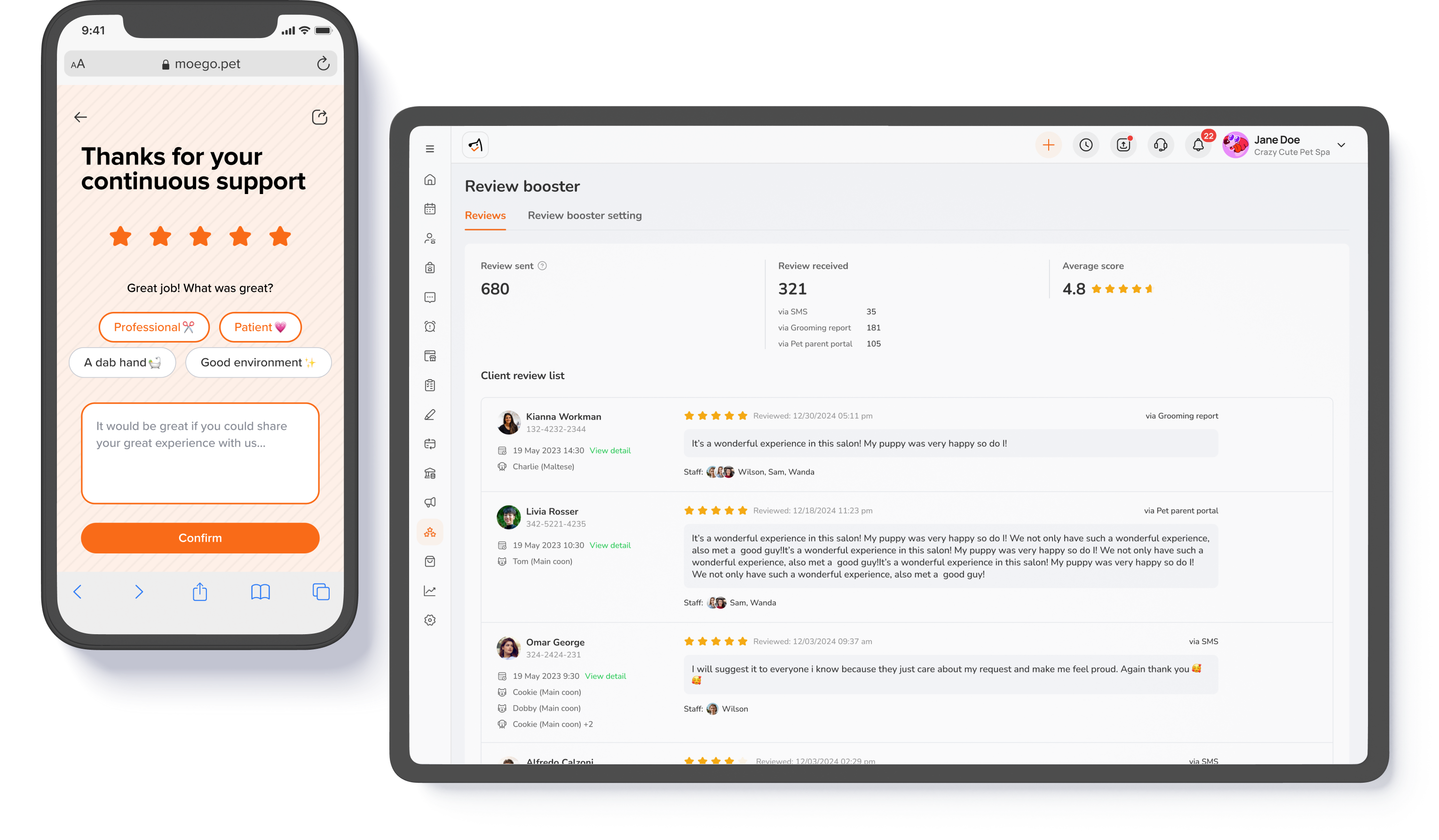 MoeGo reviews feature
