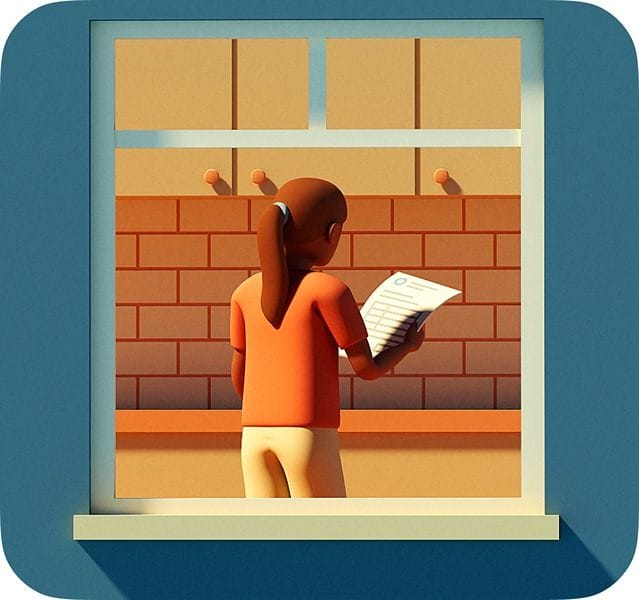 Person reading bill in their home