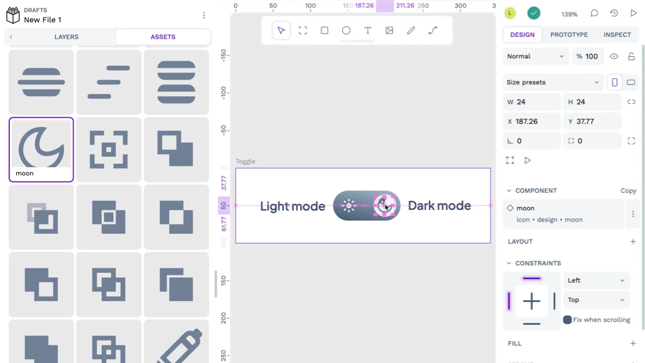 Dragging an icon component onto a design. 