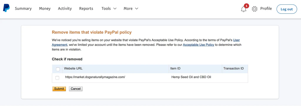 paypal screenshot