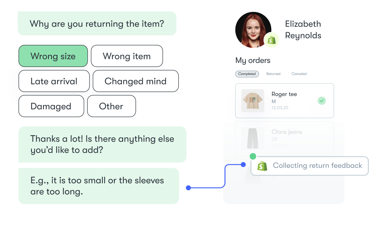 A chatbot asking a customer why they returned and collecting valuable zero-party data