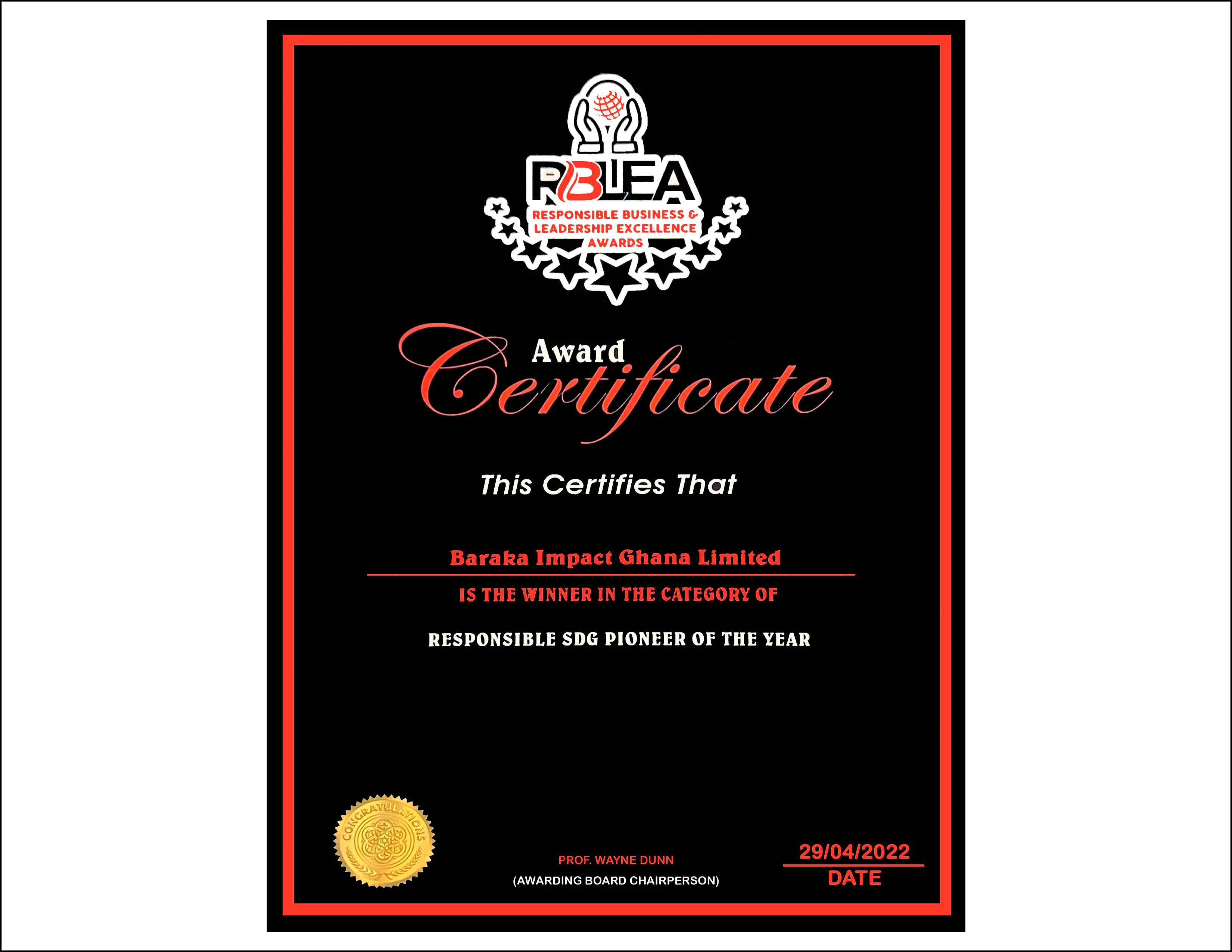 Award Certificate