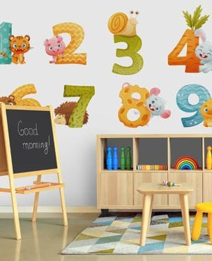 numbers wallpaper mural in primary school classroom