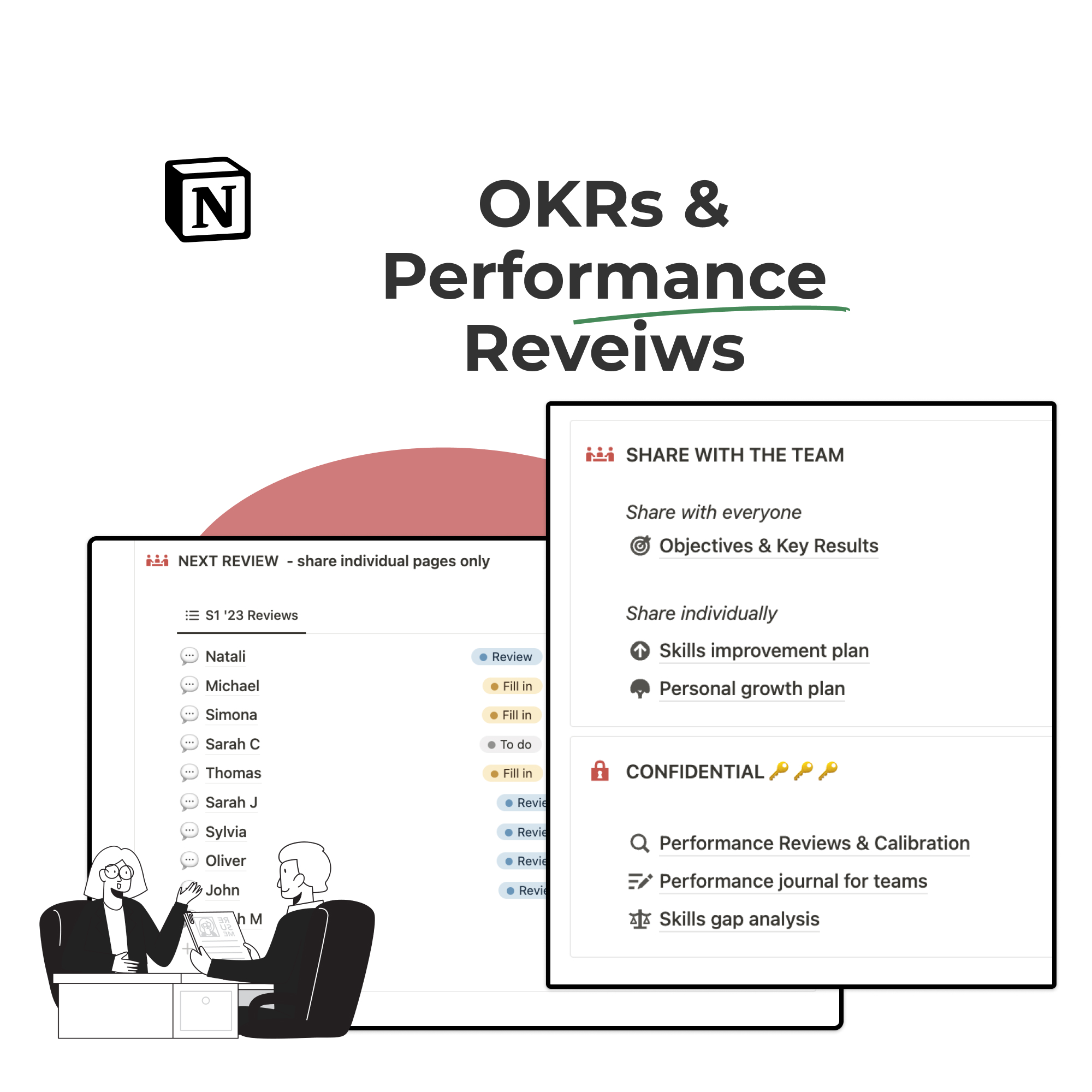 OKRs and performance reviews Notion template - track and review performance.