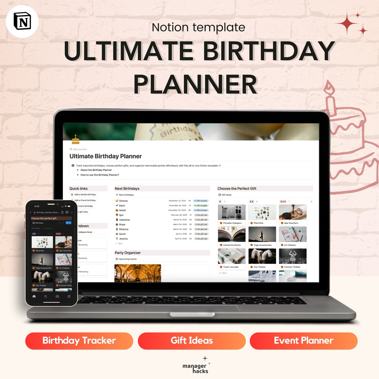 Large format of the birthday calendar tool, providing an organized view of upcoming birthdays and celebrations.