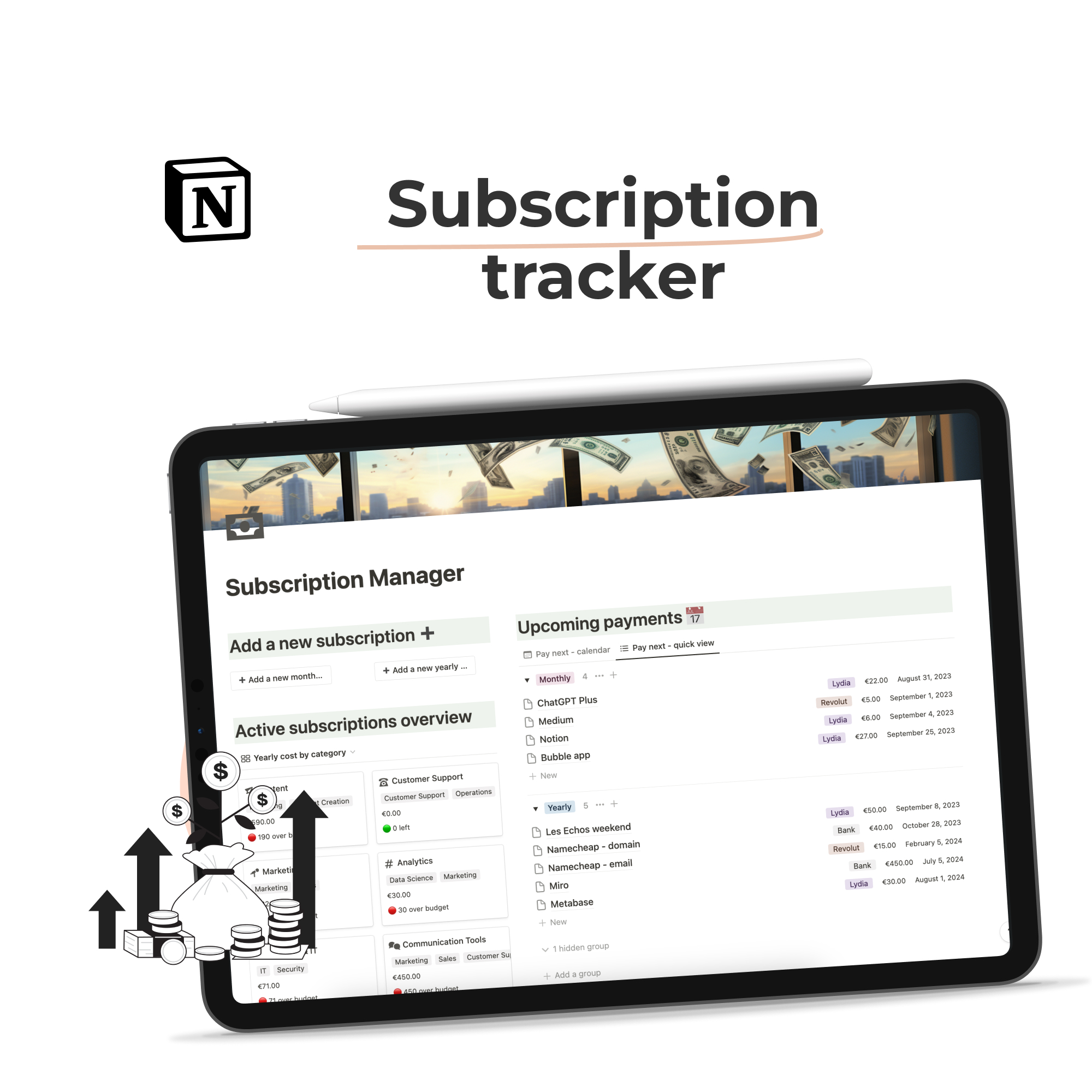 Subscription tracker for Notion - organize and manage your subscriptions effectively.