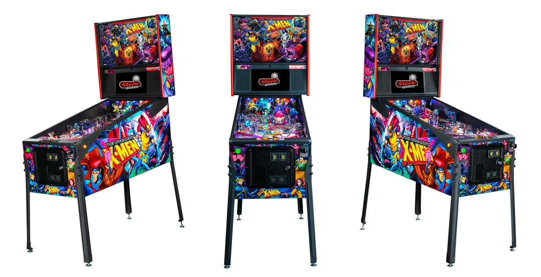 Left, Front, and Right facing cabinet images of The Uncanny X-Men Premium Pinball