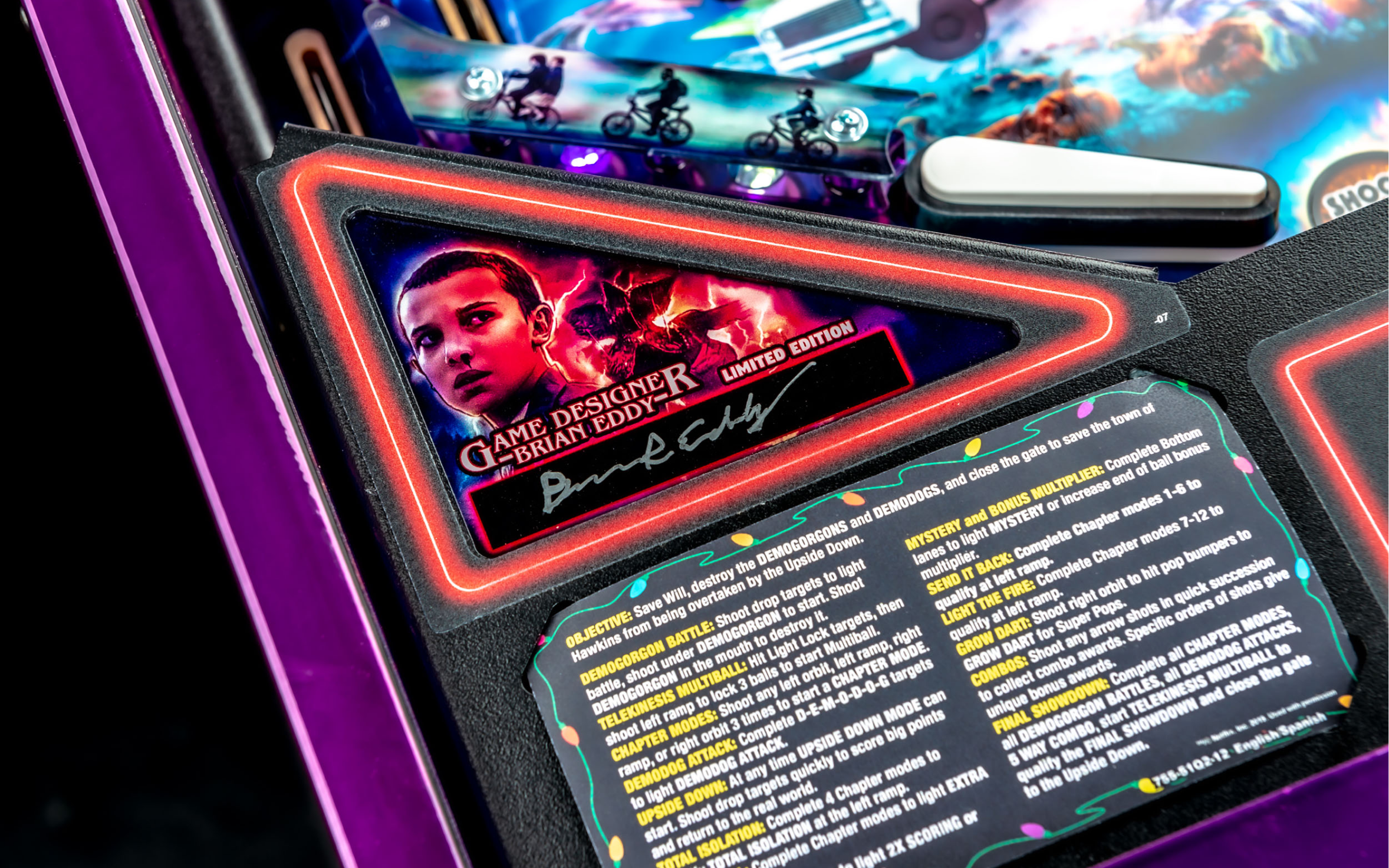 Brian Eddy signature on Stranger Things Limited Edition pinball.