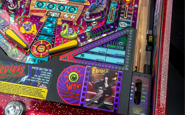 Signed Elvira collectible trading card on Elvira's House of Horror's Signature Edition pinball.