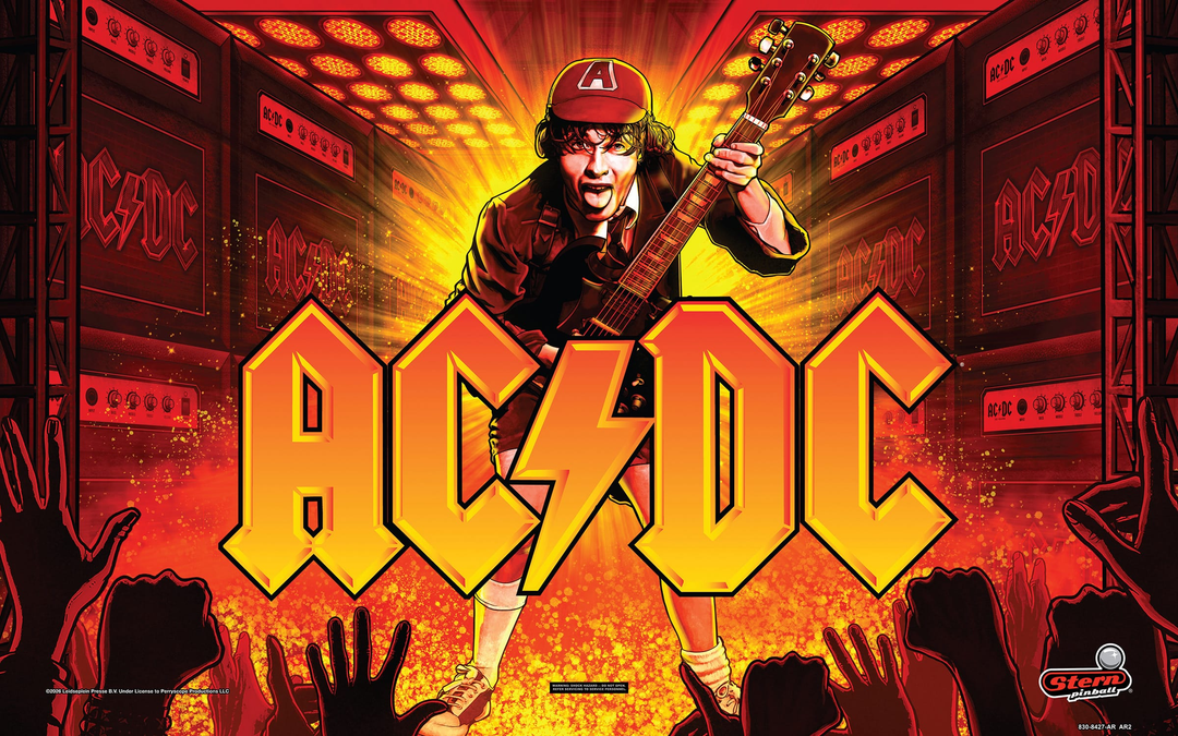 Backglass of the AC/DC Remastered Premium Pinball Machine by Stern Pinball