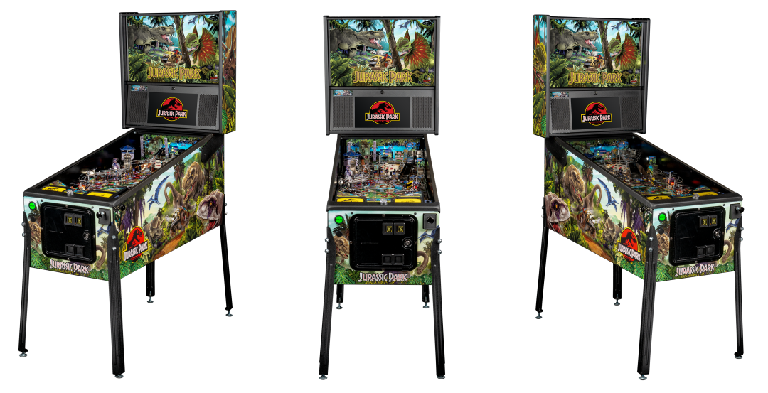 Left, Front, and Right facing cabinet images of Jurassic Park Pro Pinball