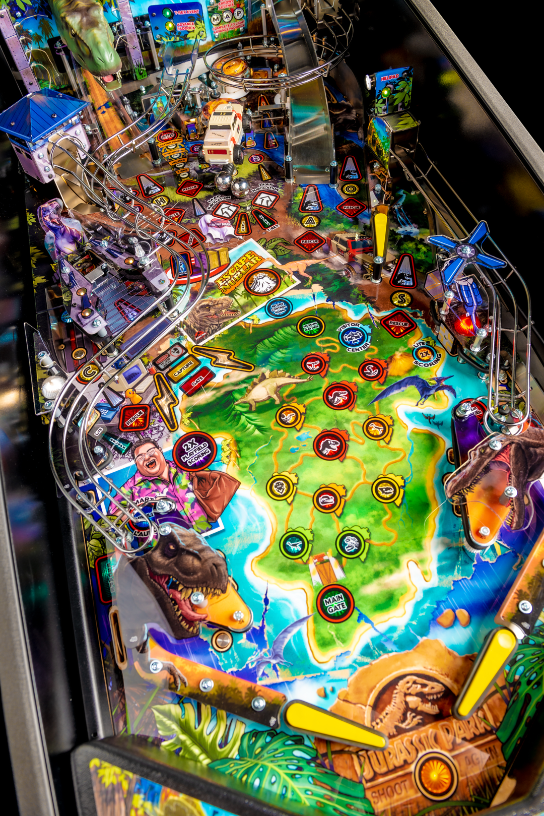Full playfield of Jurassic Park Pro Pinball.