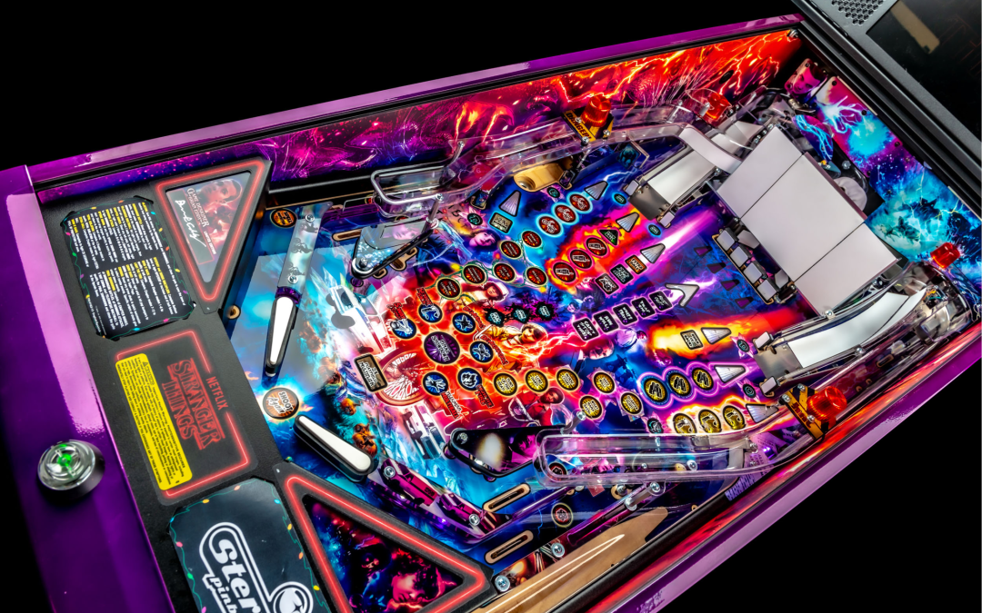 Full color playfield on Stranger Things Limited Edition pinball.