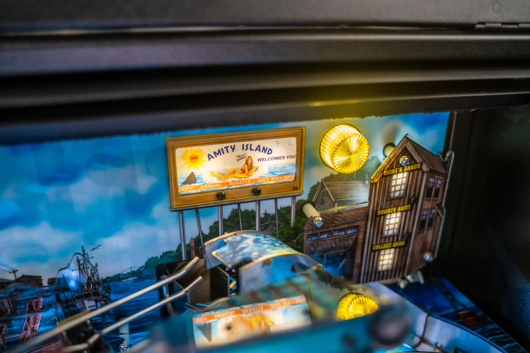 Amity Island sign on Jaws Pro pinball.