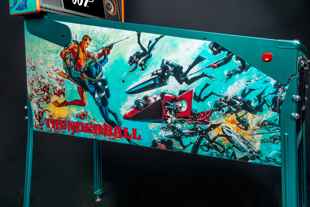 Aquamarine Teal powder-coated and clear-coated pinball armor, legs, hinges on James Bond 007 Limited Edition Pinballl