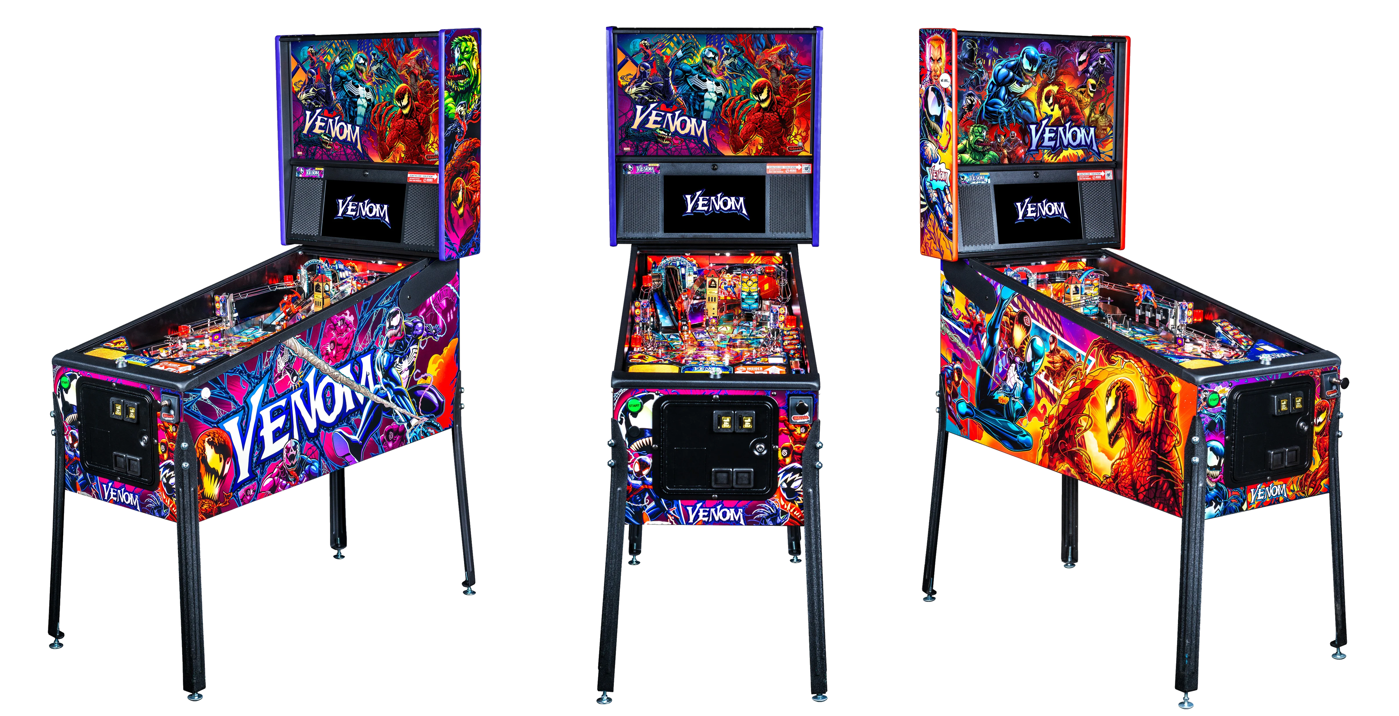 Venom pro cabinets that show front, left, and right angles. 