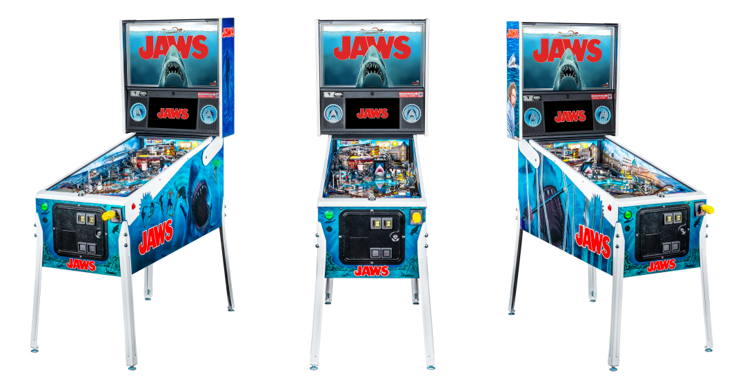 Left, Front, and Right facing cabinet images of Jaws Limited Edition Pinball