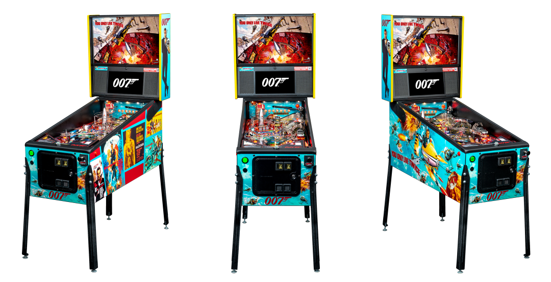 Left, Front, and Right facing cabinet images of James Bond 007 Premium Pinball