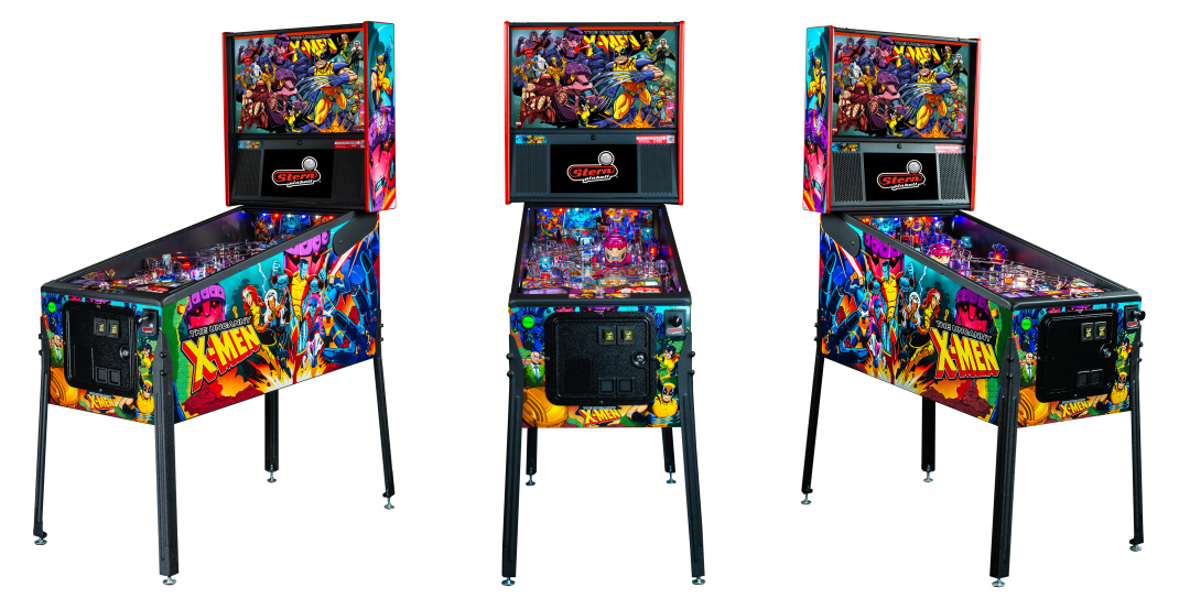 Left, Front, and Right facing cabinet images of The Uncanny X-Men Pro Pinball