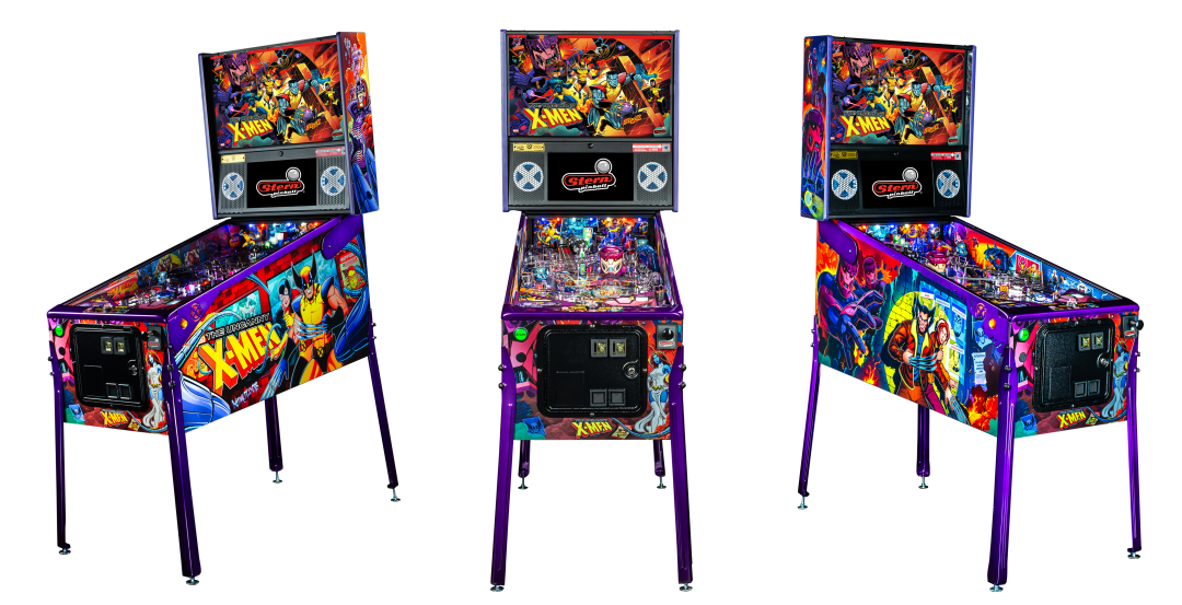 Left, Front, and Right facing cabinet images of The Uncanny X-Men Limited Edition pinball ..