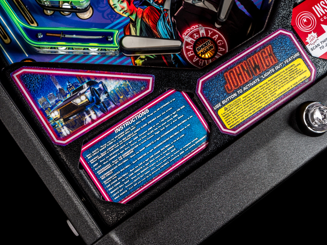Instruction card on John Wick Pro pinball.