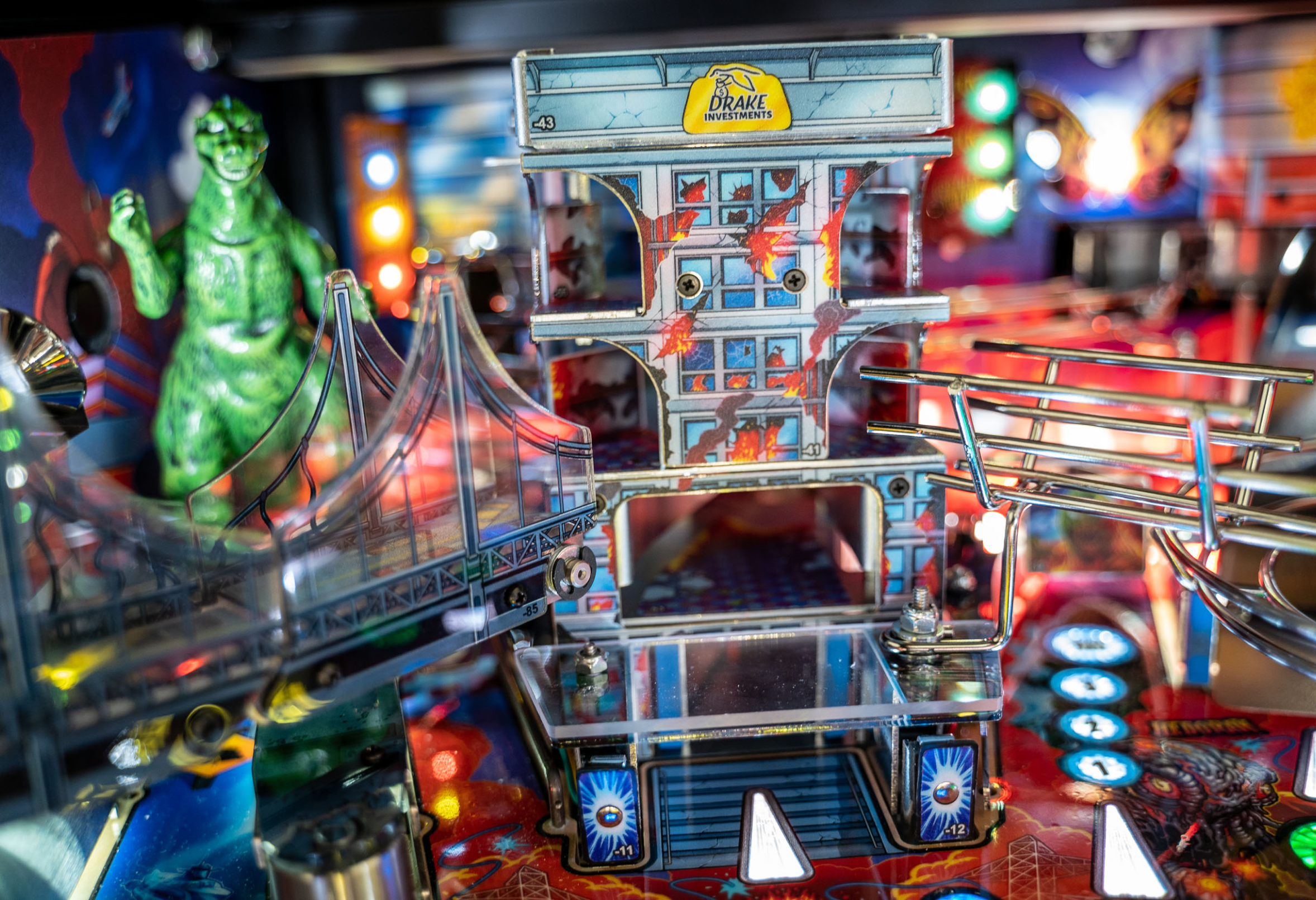Motorized skyscraper on Godzilla Limited Edition Pinball.