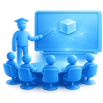 Image of instructor showing information from projector to learners