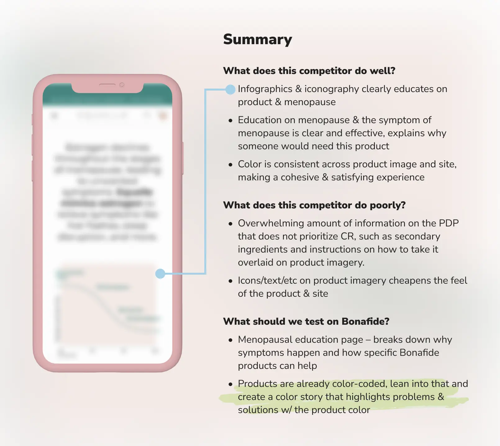 Competitive analysis board comparing competitor product pages
