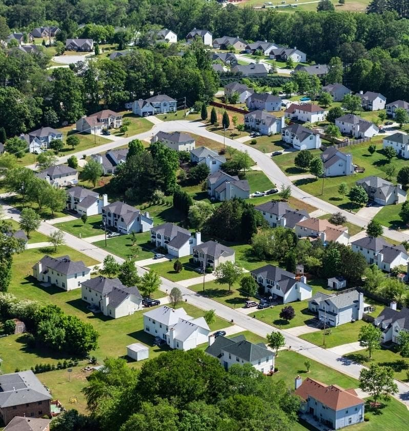 Ariel view of homes in Atlanta, Georgia