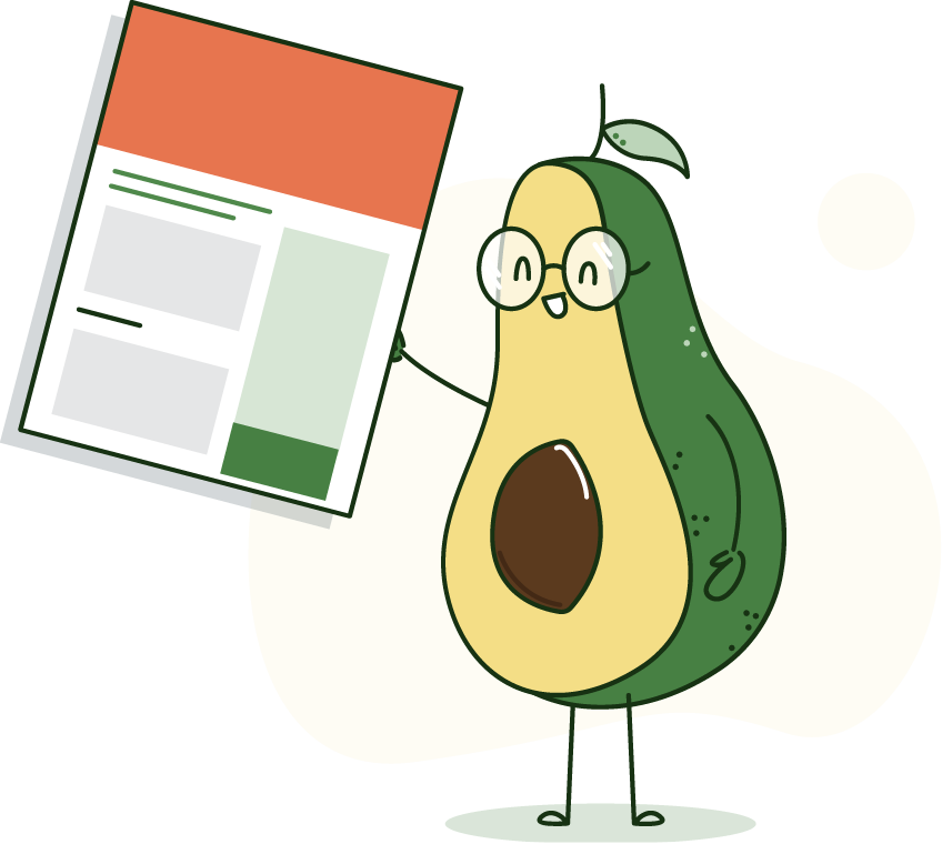 Illustration of an avocado holding a report