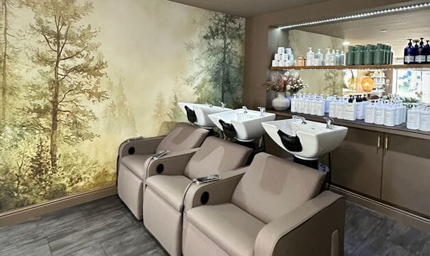 forest wallpaper mural in a salon commercial space