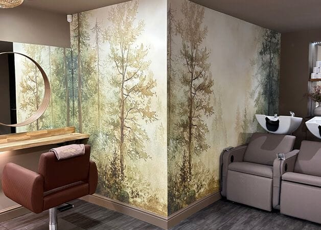 forest wallpaper mural in a hairdressers