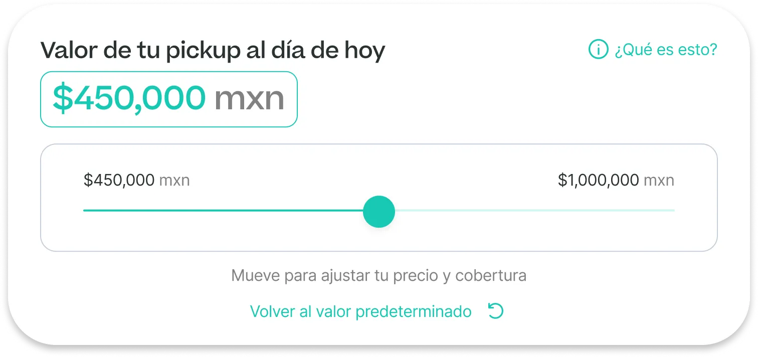 Control deslizante de la app de Momento para ajustar el valor asegurado de tu pickup