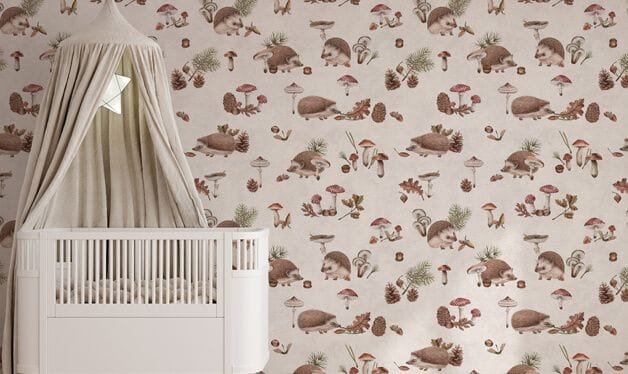 hedgehog wallpaper mural in a nursery