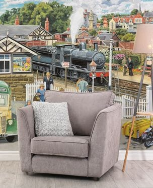 bygone era wall mural in a care home seating area