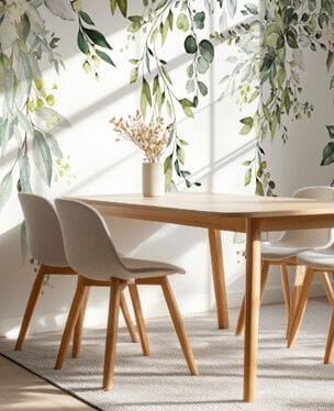 botanical wallpaper mural in a residential care home dining area