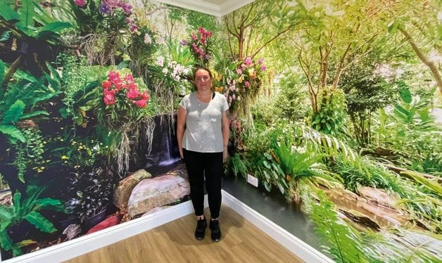 garden wallpaper mural in astley hall care home