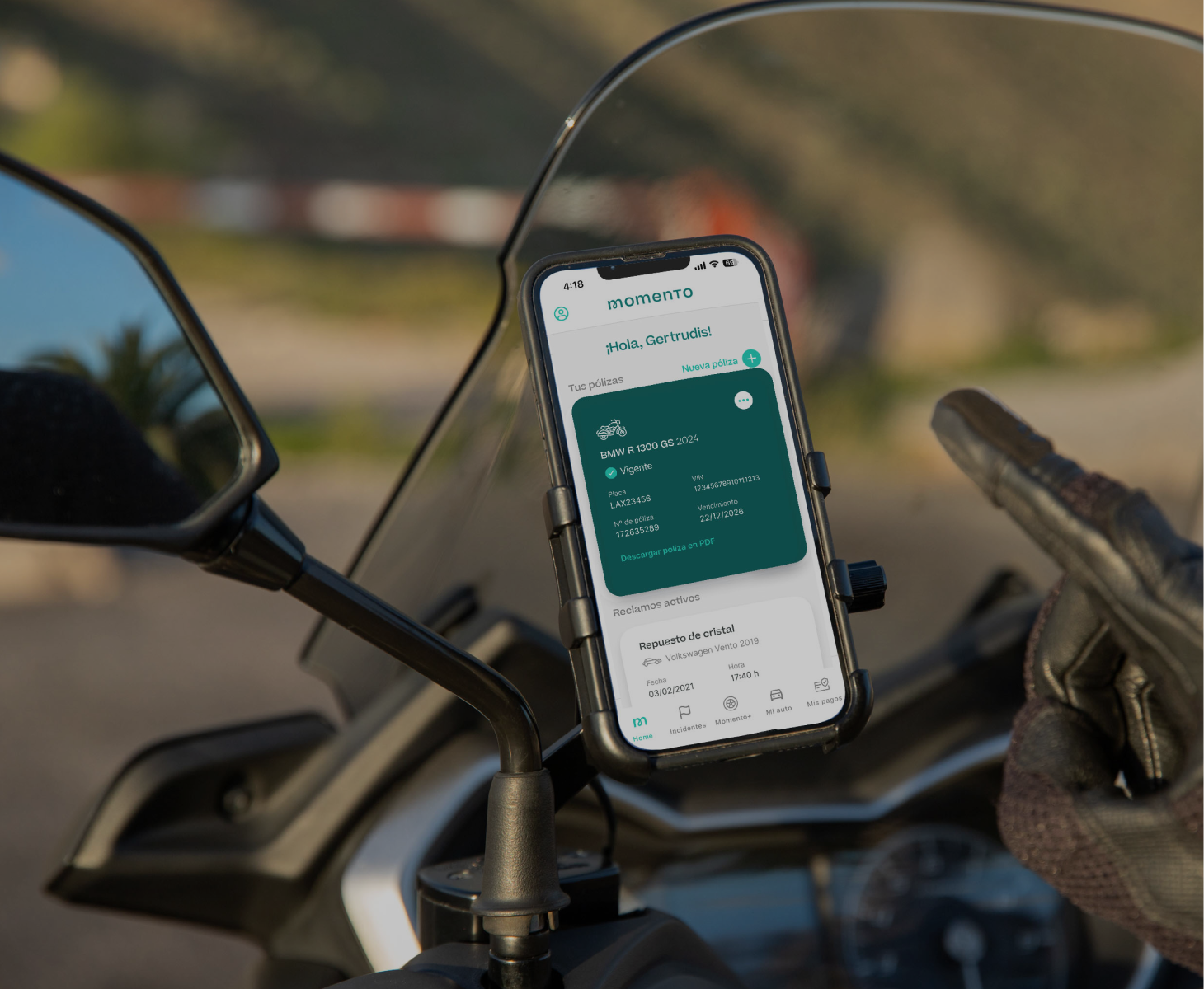 Cotizador de seguro de moto de Momento en el celular