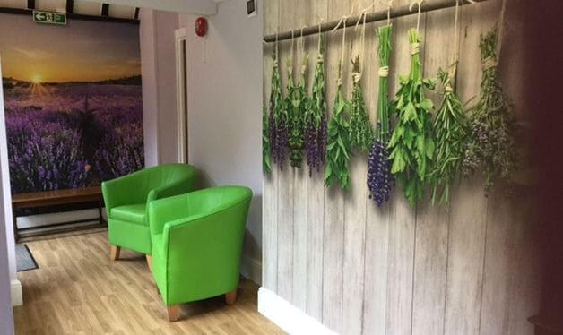 lavender fields wall mural in an eden house care home seating area