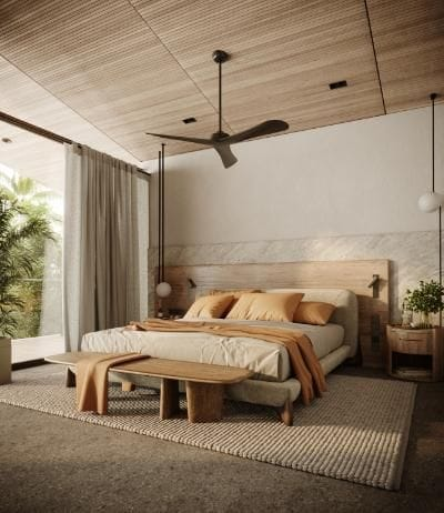 Guest room with en-suite bathroom and green views in Canggu, Bali at LIOM by VISIONER