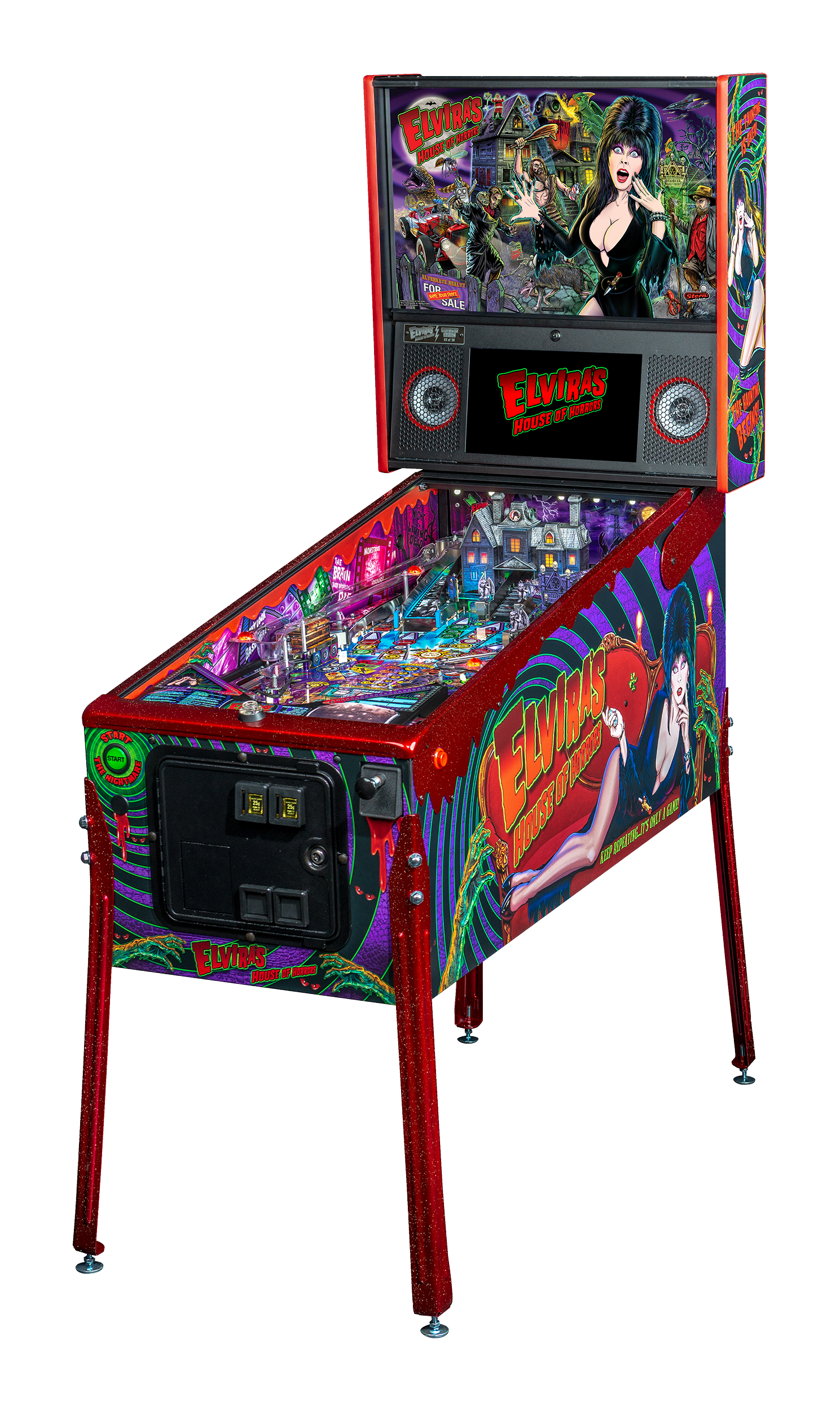 Left Facing Elvira's House of Horror's Signature Edition pinball.