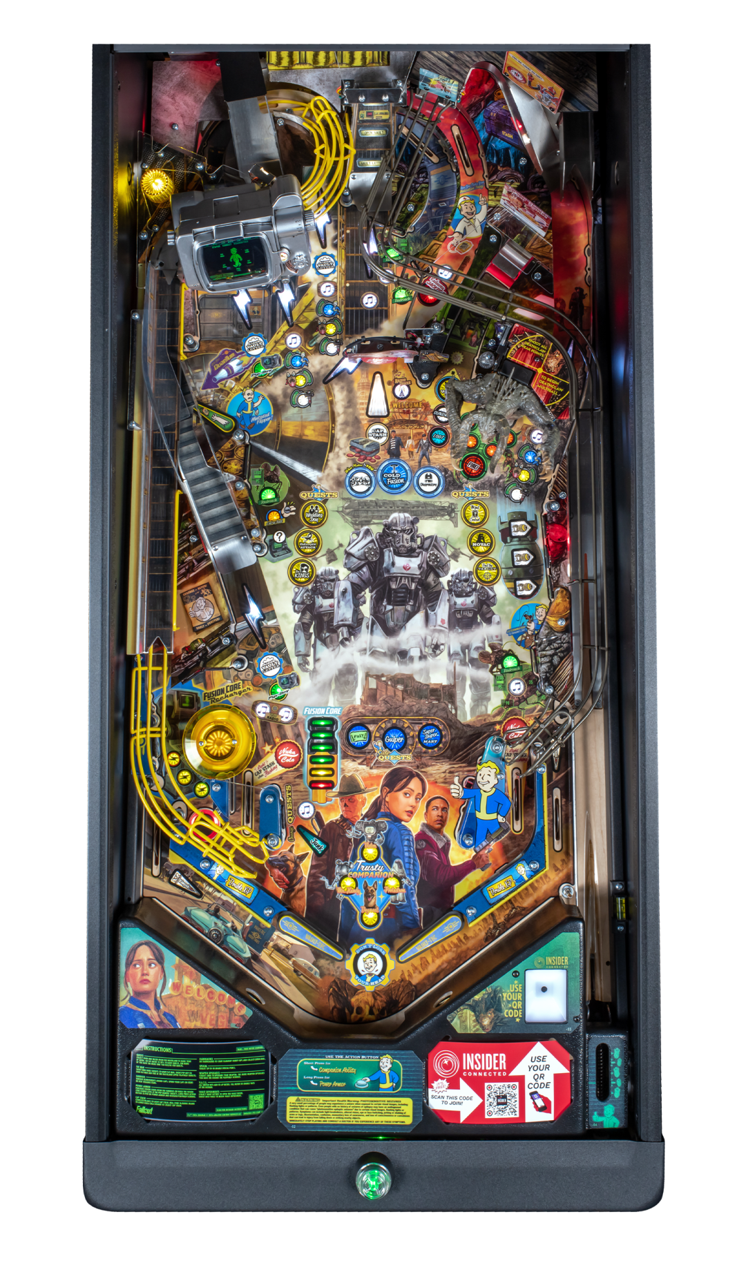 The full playfield of the Pro Model of Fallout Pinball by Stern.