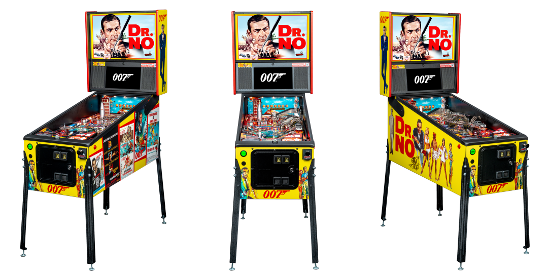 Left, Front, and Right facing cabinet images of James Bond 007 Pro Pinball