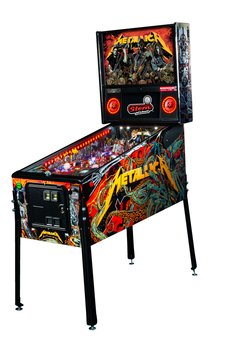 Metallica LE pinball cabinet facing left.