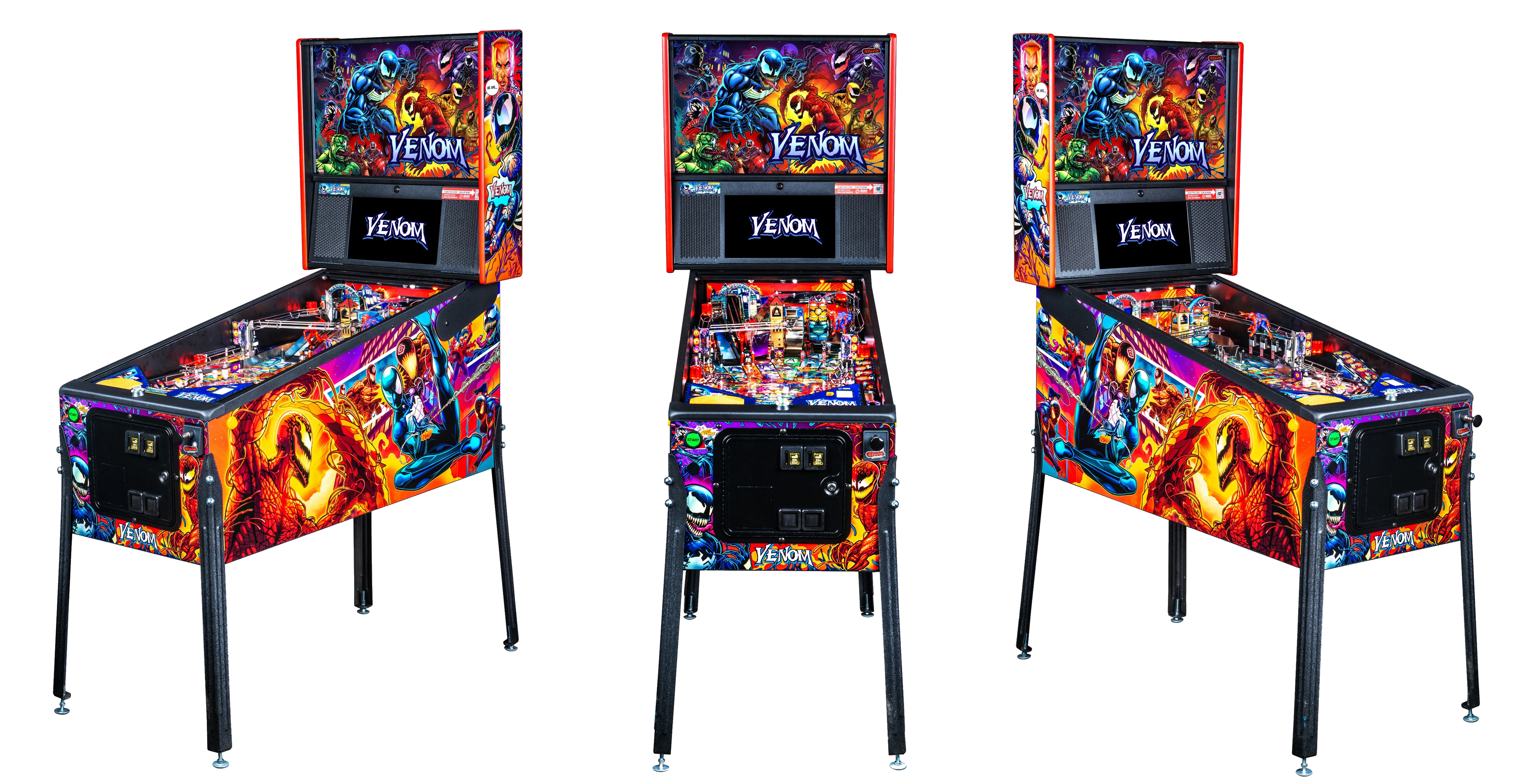 Venom premium cabinets that show front, left, and right angles.