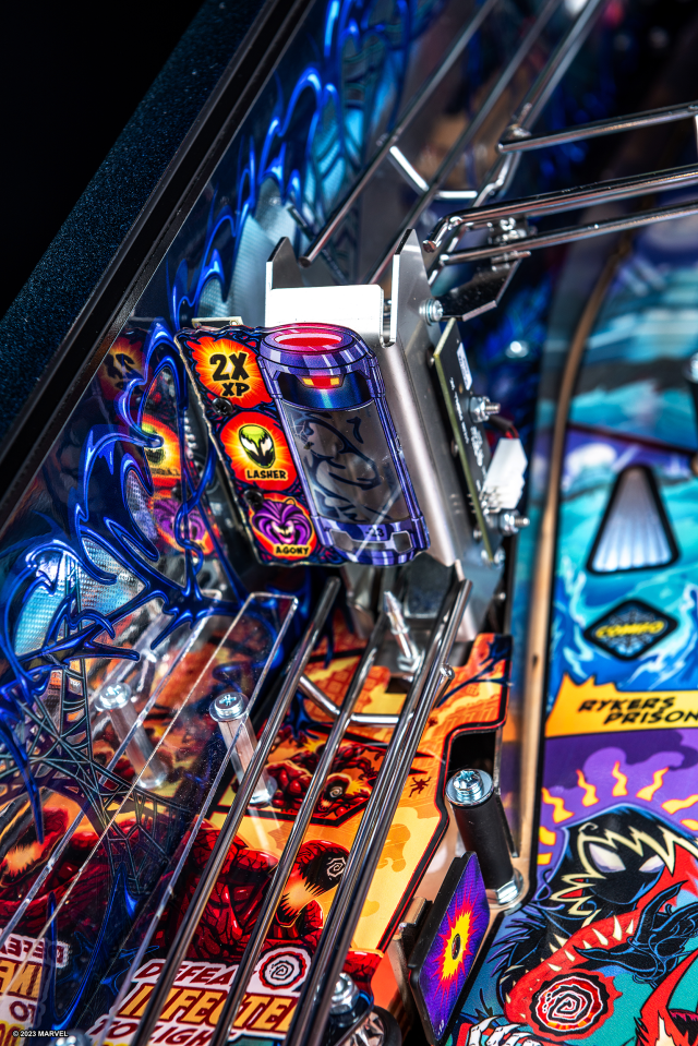 Vertical pinball locks on Venom pinball machine.