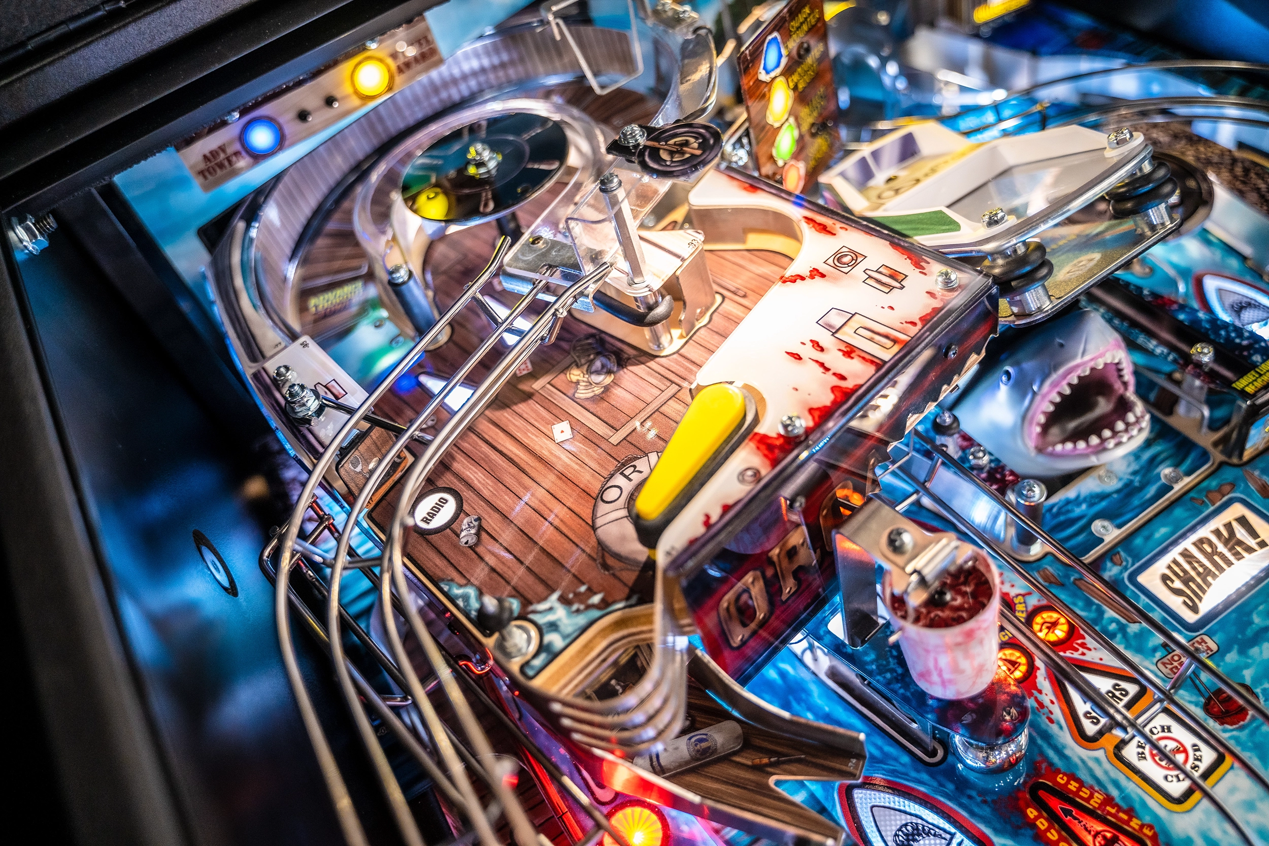 Orca Boat upper playfield on Jaws premium pinball.